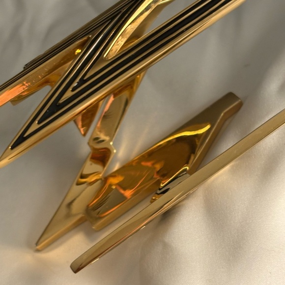 Balmain Gold & Black Metal Geometric Cuff Bracelet EUC $1200+ - Picture 5 of 13